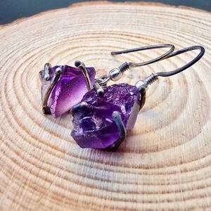 Raw Amethyst Geode ✦ Artisan Dangle Earrings ✦ 925 Sterling Silver 10.80 CTW NWT